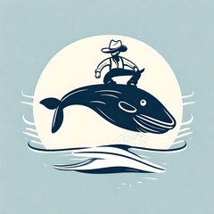 a logo featuring a cowboy riding a whale