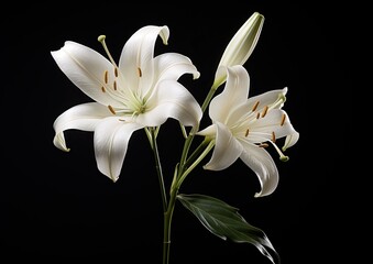 A photorealistic composition of a white lily on a white background, captured with a high-resolution