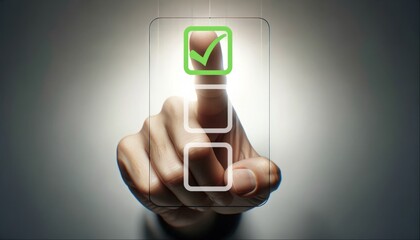 Finger Pressing a Digital Checkbox with Green Checkmark