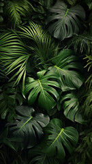 Green tropical leaves Monstera palm fern and ornamen background
