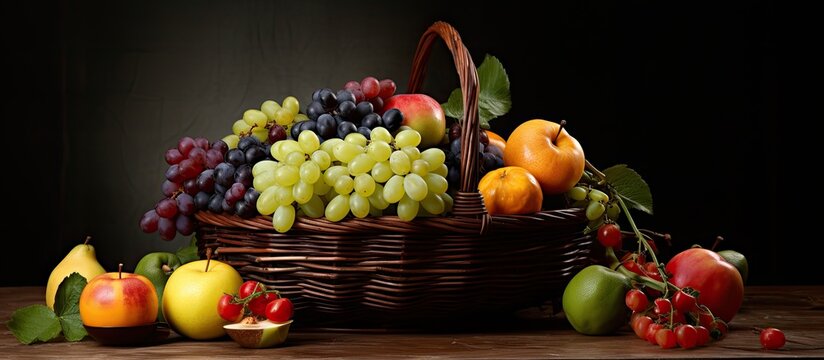 Still life depicting a basket of fruit