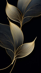Luxury Gold line art homalomena rubescens leaf nature illustration