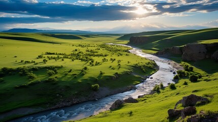 Obraz premium A bird's eye view of the orkhon river in mongolia.