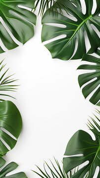 Tropical leaves Monstera white background copy space design