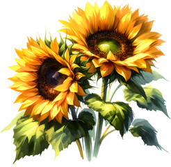 Two blooming sunflowers, fresh and vibrant.