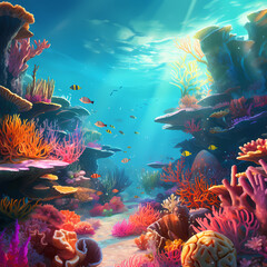 Fototapeta na wymiar Underwater scene with schools of exotic fish and vibrant coral reefs