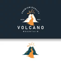 Fotobehang Volcano logo illustration silhouette design volcano mountain erupting with simple rocks and lava © Mayliana