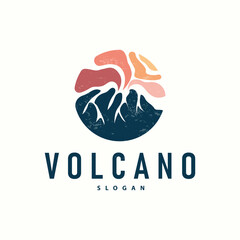 Volcano logo illustration silhouette design volcano mountain erupting with simple rocks and lava