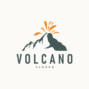 Volcano logo illustration silhouette design volcano mountain erupting with simple rocks and lava