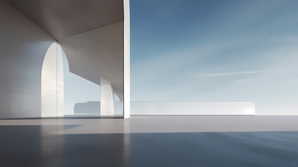 3d render of abstract futuristic architecture with empty concrete floor