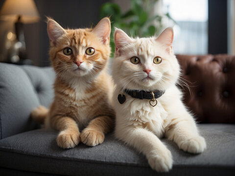 Cat and kitten, feline duo, adult cat with a young kitten, mother cat and baby kitten