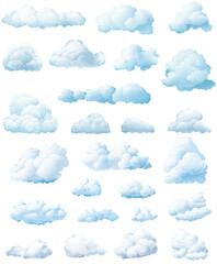 Collection blue clouds isolated on a transparent background - obrazy, fototapety, plakaty