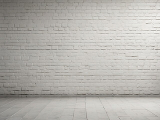 Fototapeta premium White Brick Wall and Floor: Contemporary Interior Design, Clean Aesthetics, and Spatial Sophistication