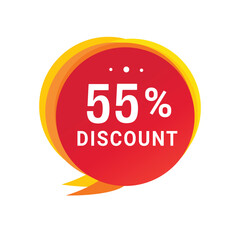 55 percent discount speech bubble icon design. Banner discount promotion announcement for advertising, business. Modern vector design