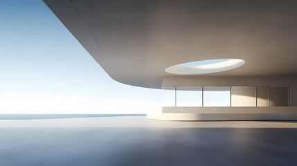 Naklejka premium 3d render of abstract futuristic architecture with empty concrete floor