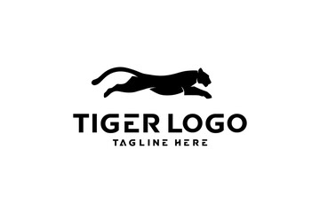 vector logo of jumping tiger in silhouette style