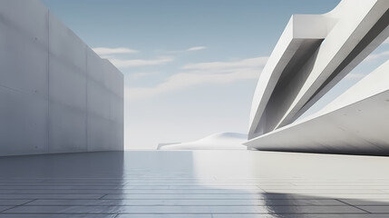 Obraz premium 3d render of abstract futuristic architecture with empty concrete floor