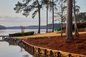 Fototapeta premium Lake in Georgia on a winter day before warmer weather turns everything green from gold and rust colors