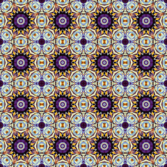 Seamless colorful patchwork from Azulejo tiles. Portuguese and Spain decor. Islam, Arabic, Indian, Ottoman motif.