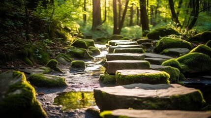 A path of stepping stones toward personal growth - obrazy, fototapety, plakaty