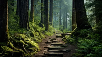 Foto op Canvas A path through a tranquil forest of success © Cloudyew