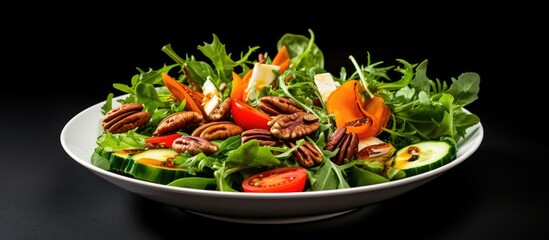 Nutritious mixed salad with veggies and pecans.