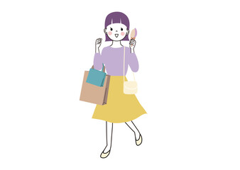 ジェラートを食べながらお買い物を楽しむ休日の女性