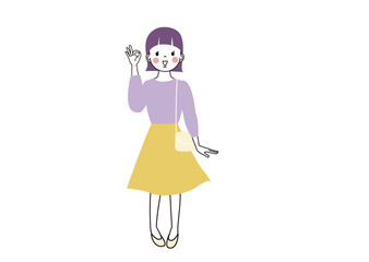 笑顔でOKのポーズをしている女性の全身イラスト