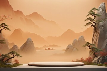 Chinese landscape painting style product display platform