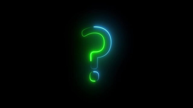 Neon line question mark icon sign symbol icon and asking icon animation on black background