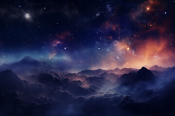 Naklejka premium sunset in the mountains space night