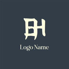 BH letter abstract monogram initial letter logo design Asian letter style.  