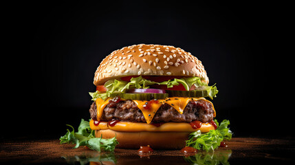 Delicious and tasty beef burger on the table AI Generative