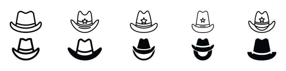 cowboy hat icon, cowboy cap icon, Western cowboy hat icon outline vector in black color. cowboy hat vector clip art, Cowboy hat, Cowgirl hat, cowboy hat icon, vector cowboy hat silhouette - obrazy, fototapety, plakaty
