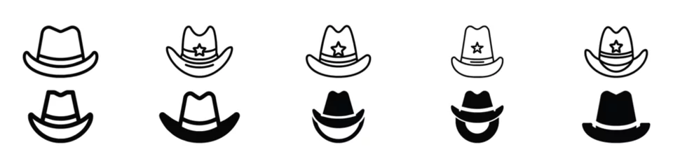 Fotobehang cowboy hat icon, cowboy cap icon, Western cowboy hat icon outline vector in black color. cowboy hat vector clip art, Cowboy hat, Cowgirl hat, cowboy hat icon, vector cowboy hat silhouette © MdAtaurRahman