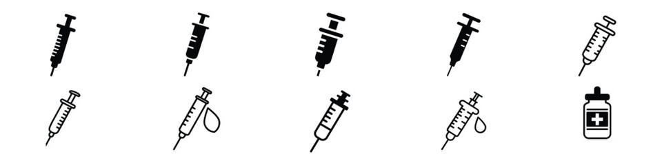 syringe icon, syringe icon vector black and white. Doctors often use syringes to prevent and treat malignant diseases. syringe icon, Syringe, injection icon, Syringe Icons - obrazy, fototapety, plakaty