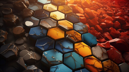 An abstract colorful hexagonal landscape.