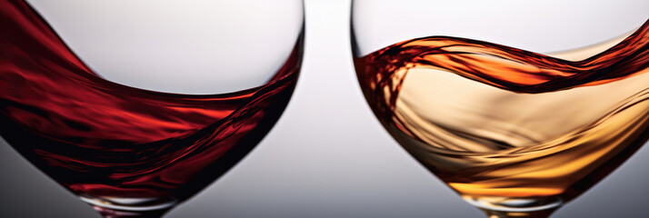Detail of wine glasses with red and white wine with space for text or copy