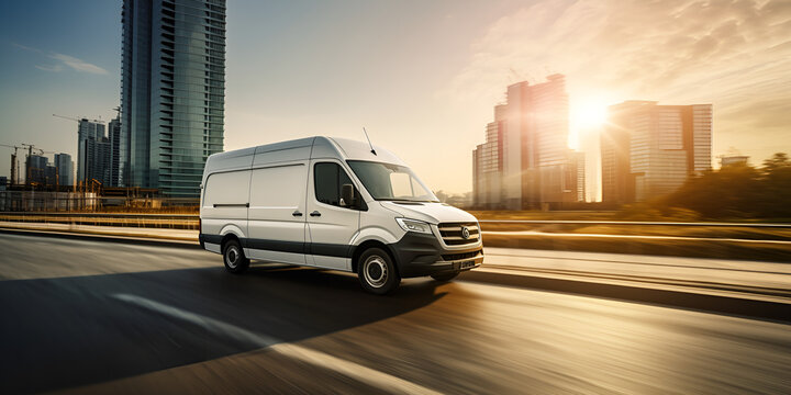 Delivery van drives down the road symbolizing the expansive reach of commerce and trade. 