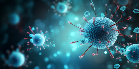 3d Animation With Multiple Coronaviruses In Blue And Black Background. Viral Blue and Black 3D Animation