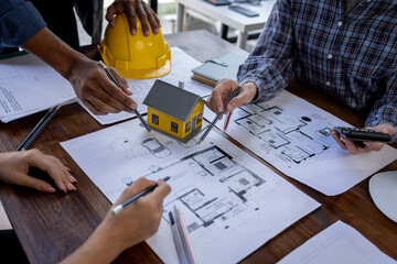 Engineer Teamwork Meeting, Architect contractor meetings of real estate brokers and company...