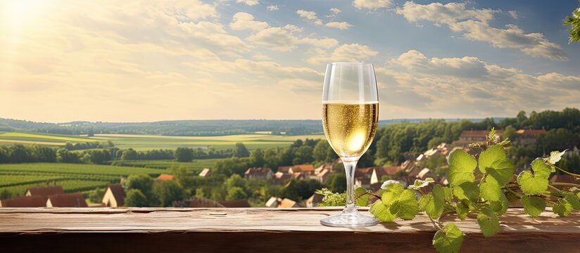 Fototapeta Picturesque Champagne, France street overlooks vineyards.