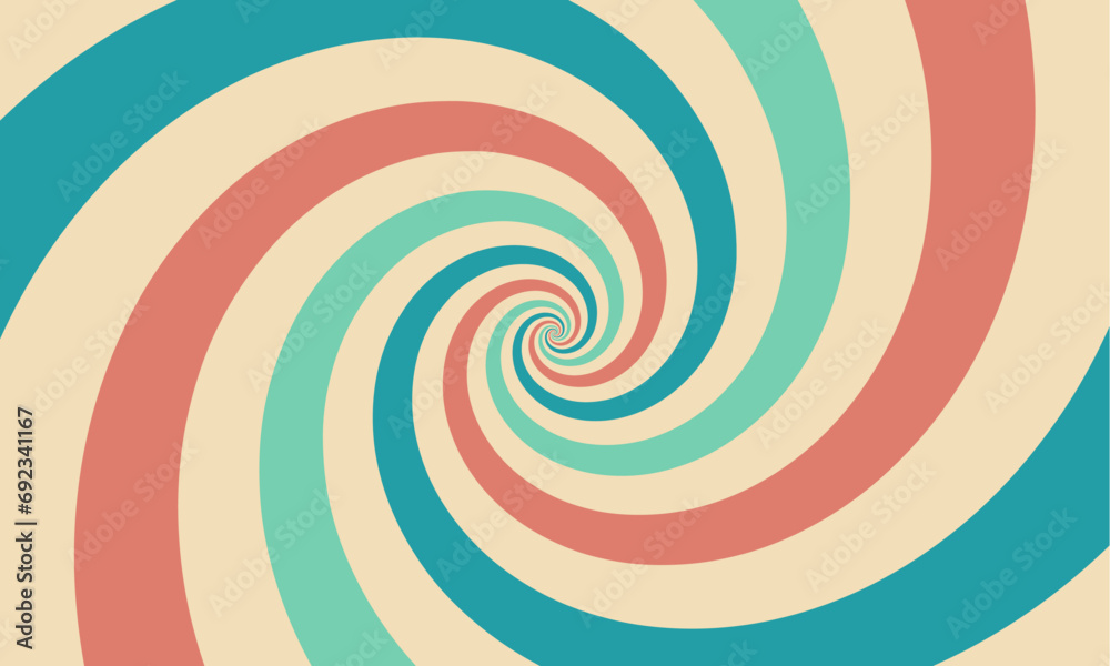Poster groovy abstract rainbow swirl background. retro grunge vector design in 1960-1970s style. vintage su