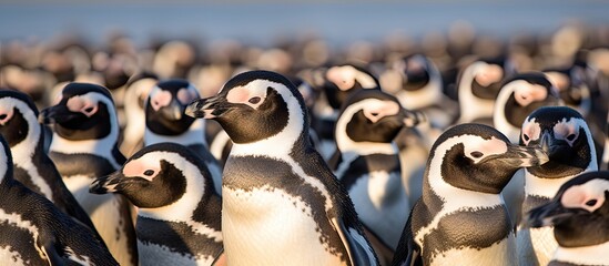 Numerous Magellanic penguins on Magdalena island in Patagonia, Chile. - obrazy, fototapety, plakaty