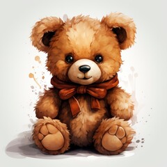 Cute Teddy Bear White, White Background, For Design And Printing