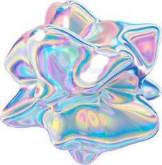 3d holographic liquid shape, iridescent chrome fluid abstract form - 692345108