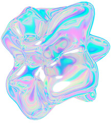 3d holographic liquid shape, iridescent chrome fluid abstract form