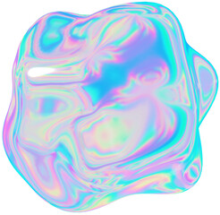 3d holographic liquid shape, iridescent chrome fluid abstract form - 692345191