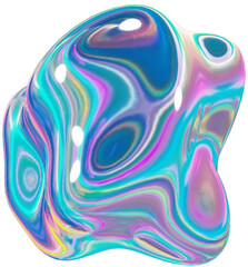 3d holographic liquid shape, iridescent chrome fluid abstract form - 692345369