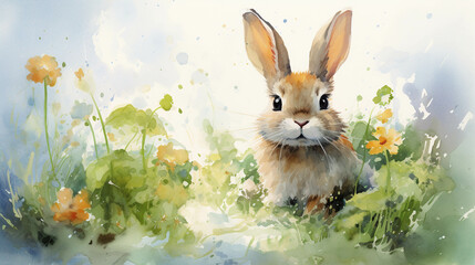 Watercolor picture of a wild rabbit.